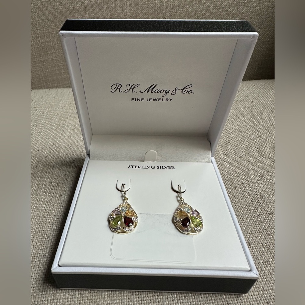 RH Macy & Co Sterling Silver Earrings with Multicolor Gemstones